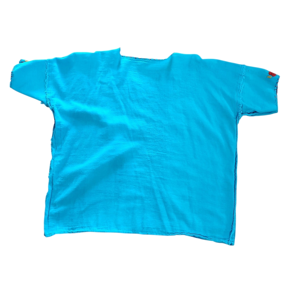 Johnny Was Vintage Crop Blue Embroidered Blouse Sz Large - Picture 5 of 8